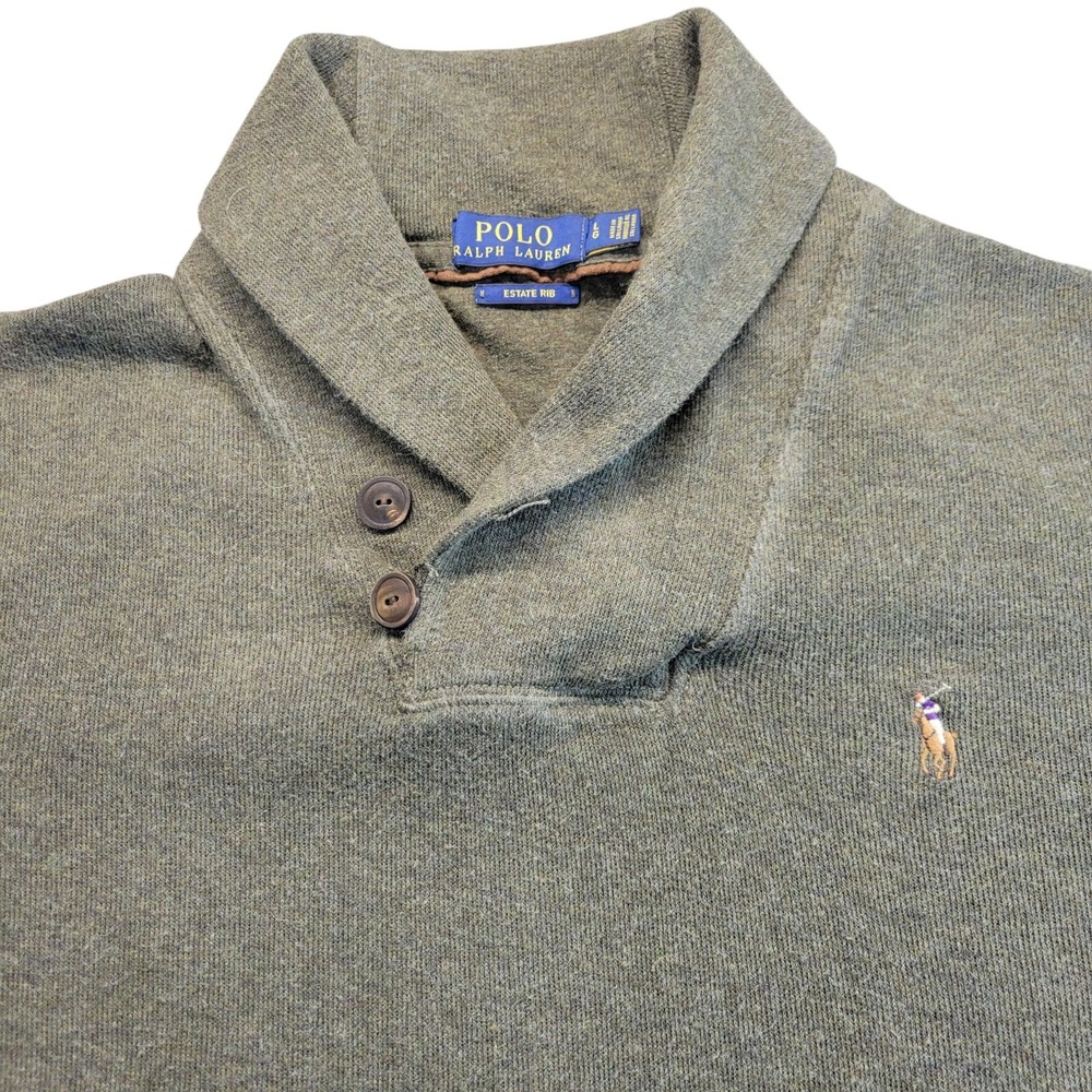 Polo Ralph Lauren Shawl Collar Pullover Sweater Green Size‎ Large Estate Rib - Picture 4 of 10